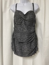 Swimsuits For All Swimsuit Women 16 Black Padded Stretch One Piece Skirt Ruched