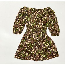 A.L.C. Women's Size 00 Maya Print Mini Dress Black Brown Green Puff Sleeves NWT