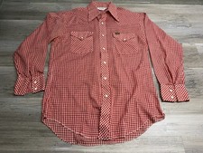 Vintage 70s Wrangler Western Pearl Snap Red Checkered Button Down Shirt Medium