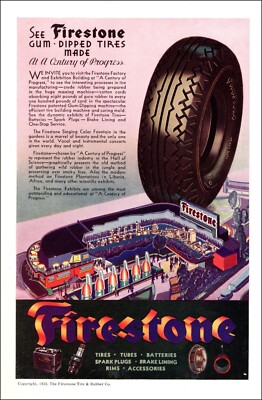 1933 vintage AD FIRESTONE Tire & Rubber Display at a 'Century of Progress 071722