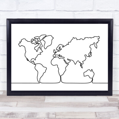 Black & White Line Art Weltkarte Deko Wandkunstdruck