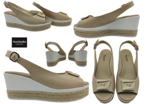 Sandali da donna Nero Giardini E307715D scarpe zeppa corda casual comode pelle - Foto 2 di 13