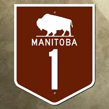 Manitoba provincial highway 1 route marker road sign Canada 1960 bison buffalo