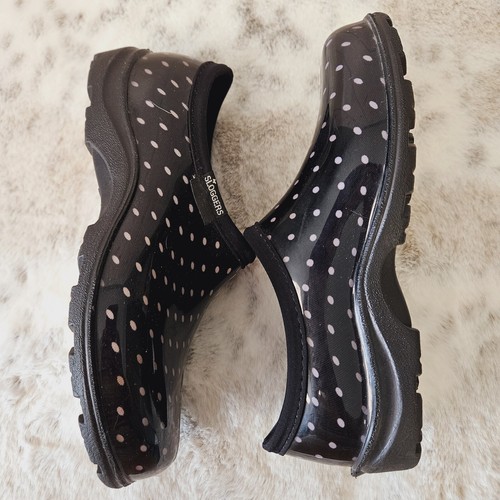 Sloggers Women’s Waterproof Garden Rain Shoes Clogs SZ-6 Slip-on Black Polka Dot - Zdjęcie 1 z 15