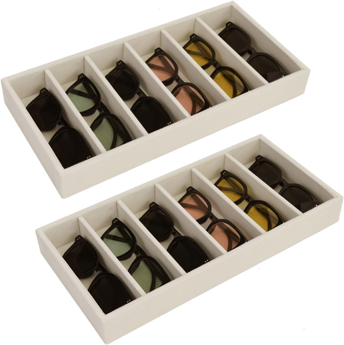 2 Pack Velvet Sunglasses Organizer with Jewelry Tray for Glasses Storage
