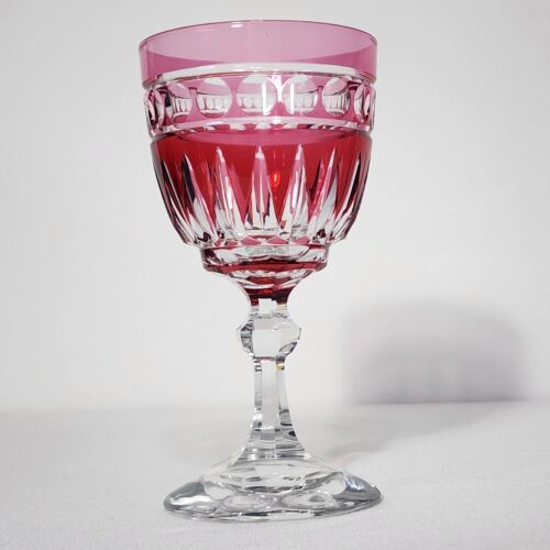 Val St Lambert Water Goblet glass 6 1/2" Ruby Red Cranberry Cut To Clear vas38 - Picture 8 of 14