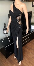 Versace Embellished Bustier Sheer One Shoulder Black Evening Dress Gown IT 40