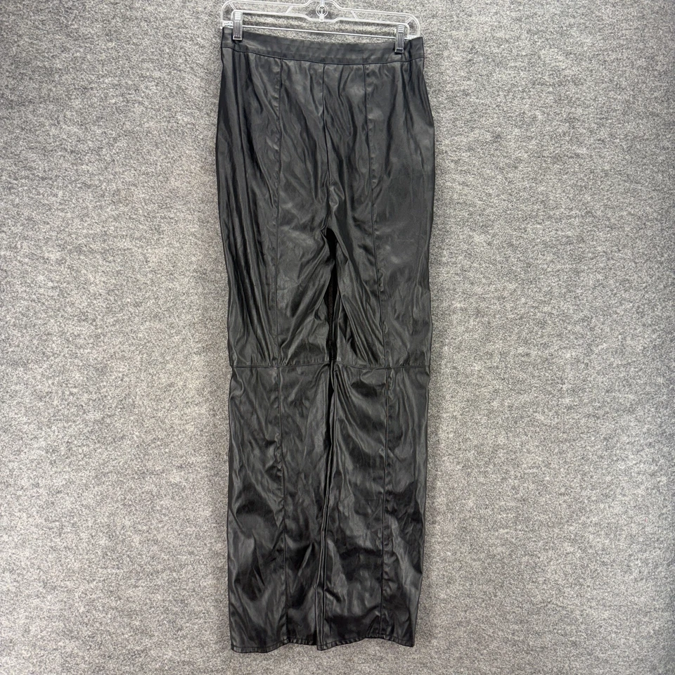 Missguided 裤子女式 8 黑色高腰平底斜纹布皮革直筒 — 第 2/4 张图片