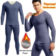 Mens Fleece Lined Thermal Underwear Set Long Johns Top Pants T Shirt Winter Warm