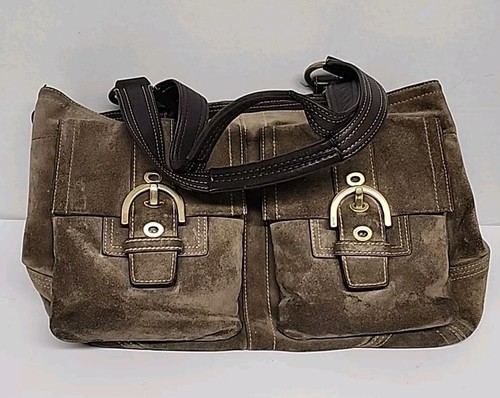 Coach SoHo Brown Leather Buckle Double Pocket Satchel Tote Handbag #C05S Suede