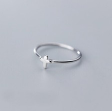 925 Sterling Silver Tiny Cross Knuckle Midi Dainty Thin Band Ring A3485
