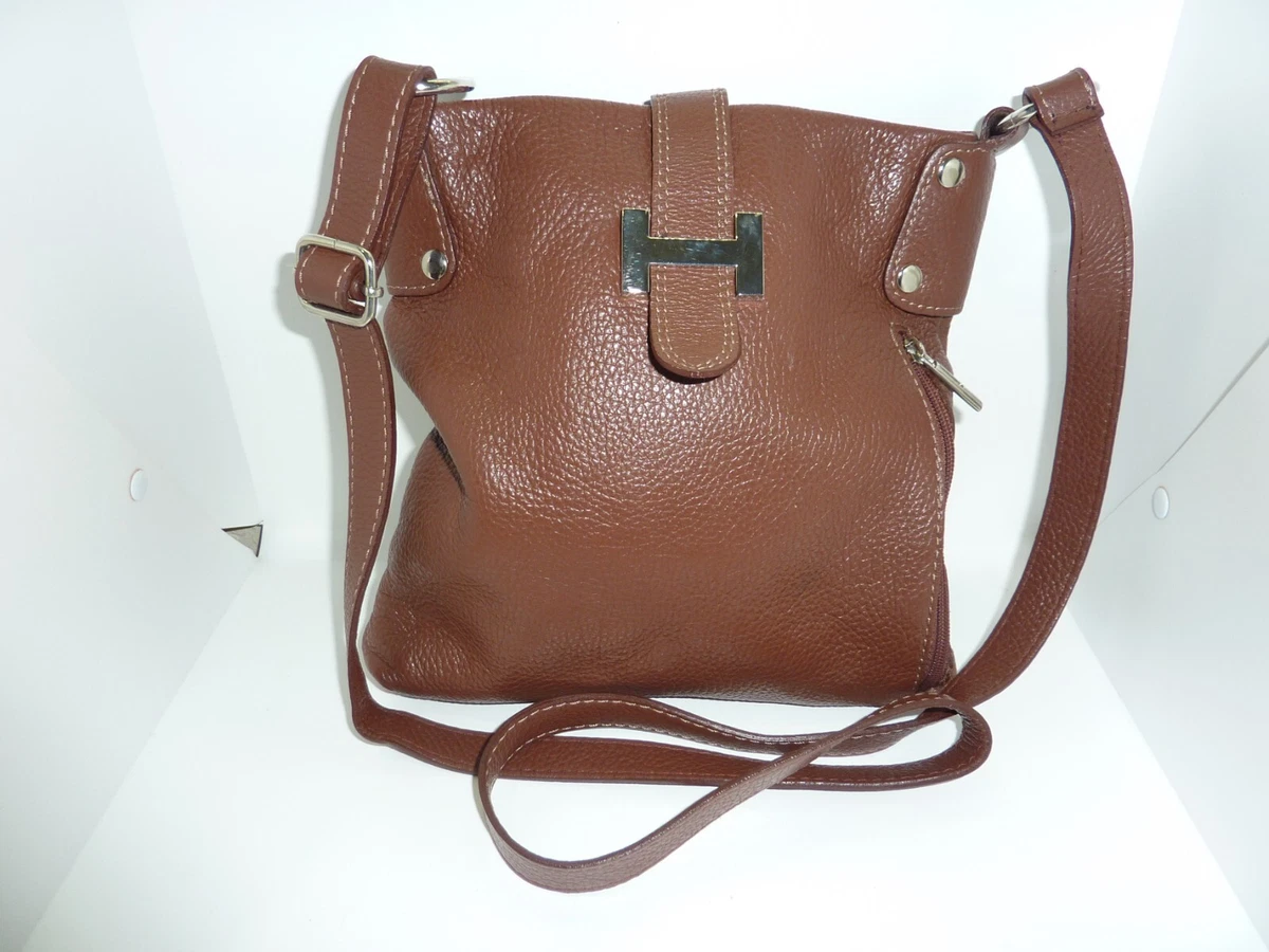 BORSE IN PELLE BROWN Pebbled Leather Crossbody Bag Made IN ITALY