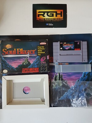 SOUL BLAZER SUPER NINTENDO USA SNES SPIEL BOXED MIT KARTE + CART NEAR MINT + SAVES