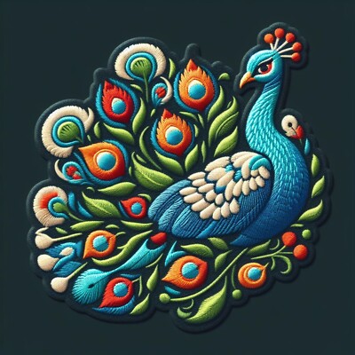 Peacock Patch Iron-on Applique Clothing, Peafowl, Animal, Bird Badge, Feather