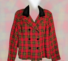 Vintage Red Plaid Jacket Blazer Double Breasted Velour Collar Academia Size 10P