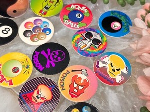 Vintage POISON Pogs from the 90's Colorful Set - Vintage Pogs Skull Magic 8 Ball