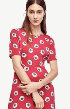 Ann Taylor - Woman's Size 0 Bright Raspberry Dot Floral Flare Dress $139.00