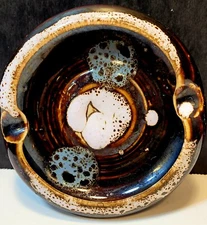 Stoneware Pottery Ashtray Brown Student Art Round Handcrafted Vintage 