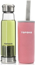Botella de agua de vidrio infusor de calidad superior de 18,5 onzas con elegante funda de nailon