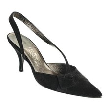 Worn 1x SALVATORE FERRAGAMO Pointed Slingback Heels 9 B Suede Leather Blk ITALY