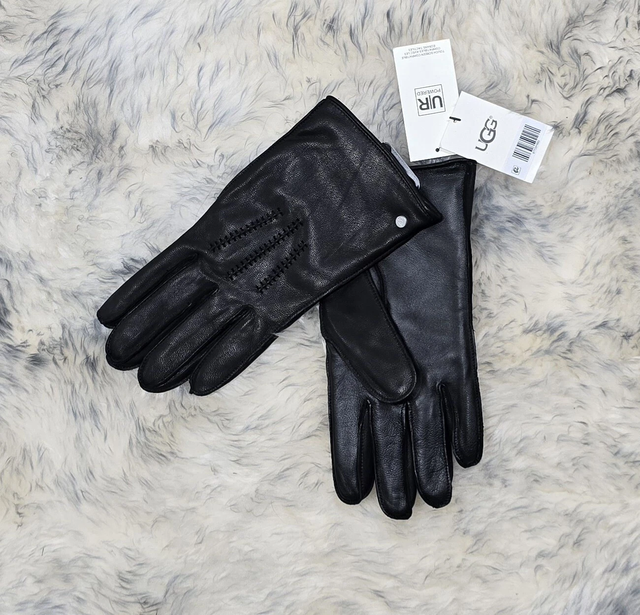 NWT UGG AUSTRALIA MEN'S LEATHER GLOVES FAUX FUR LINING BLACK XL TOUCH SRN $95.00