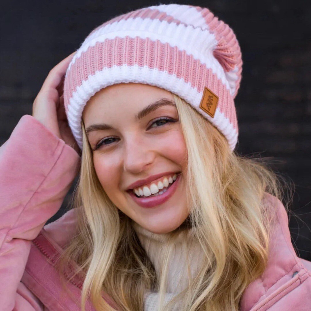 Striped Knit Beanie Hat in Pink and White Infant New Era Buffalo Bills Pink Striped Knit Beanie | The  main image 2