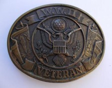 Vintage World War II Veterans Commemorative Military Brass Tone Belt Buckle