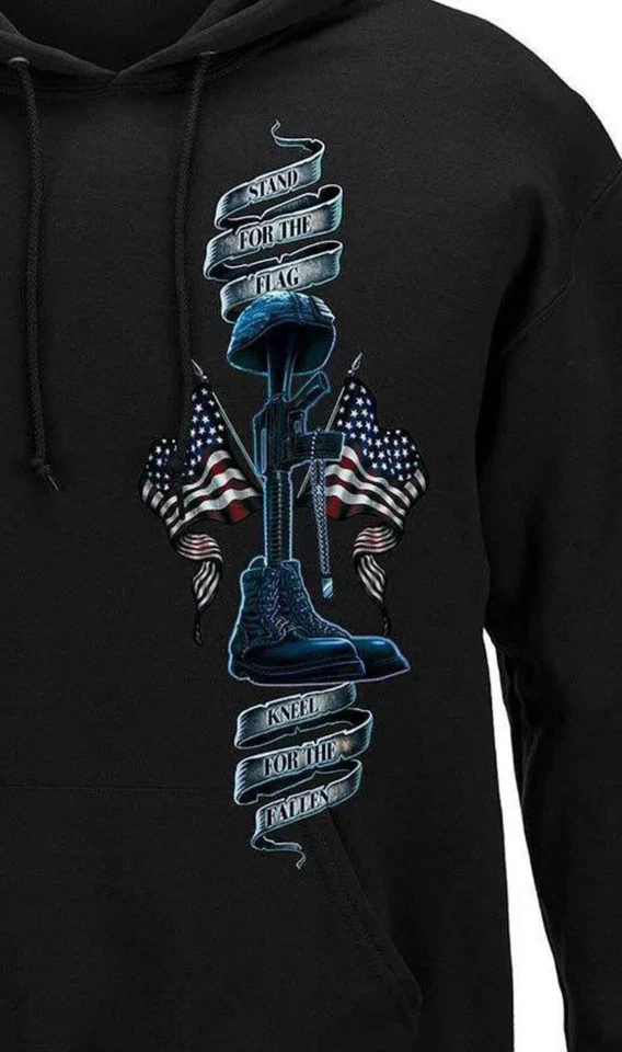 “Stand For The Flag Kneel For The Fallen” Premium 8oz 50/50 Black Hoodie Sz 3XL - Image 4 of 4