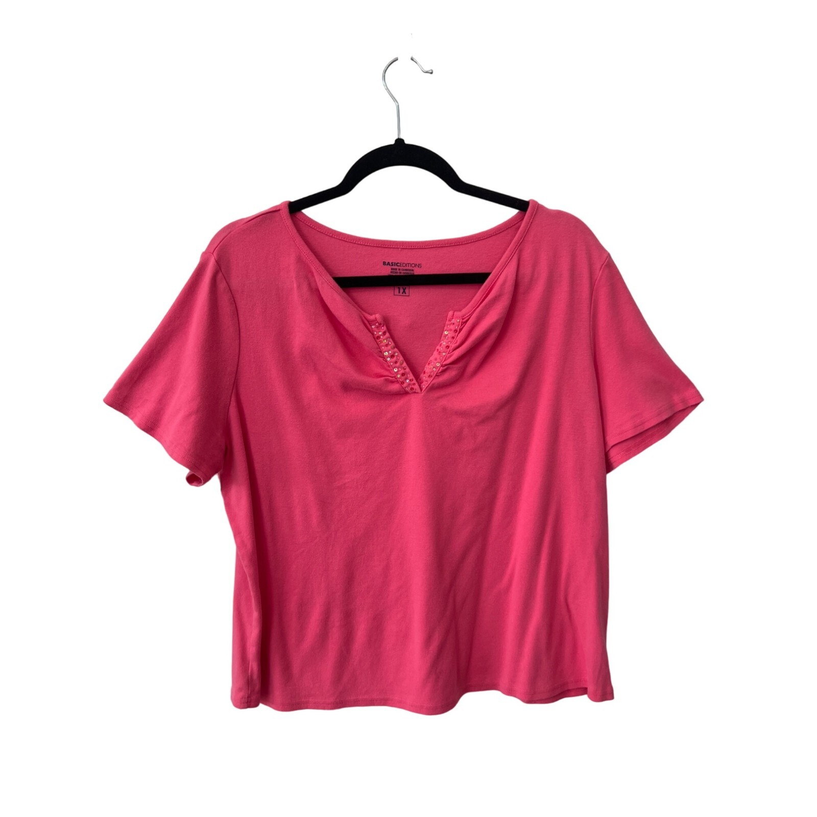 Basic Editions V Neck Sequin Embellished Tshirt H… - image 1
