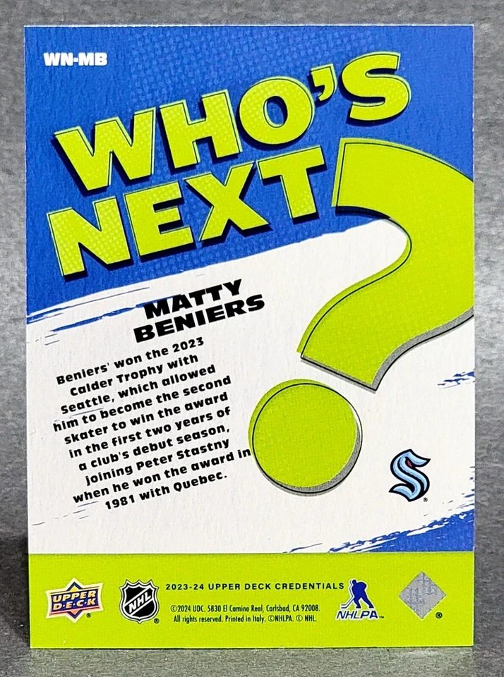 2023-24 Upper Deck Credentials Who’s Next #WN-MB Matty Beniers - Image 2 of 2