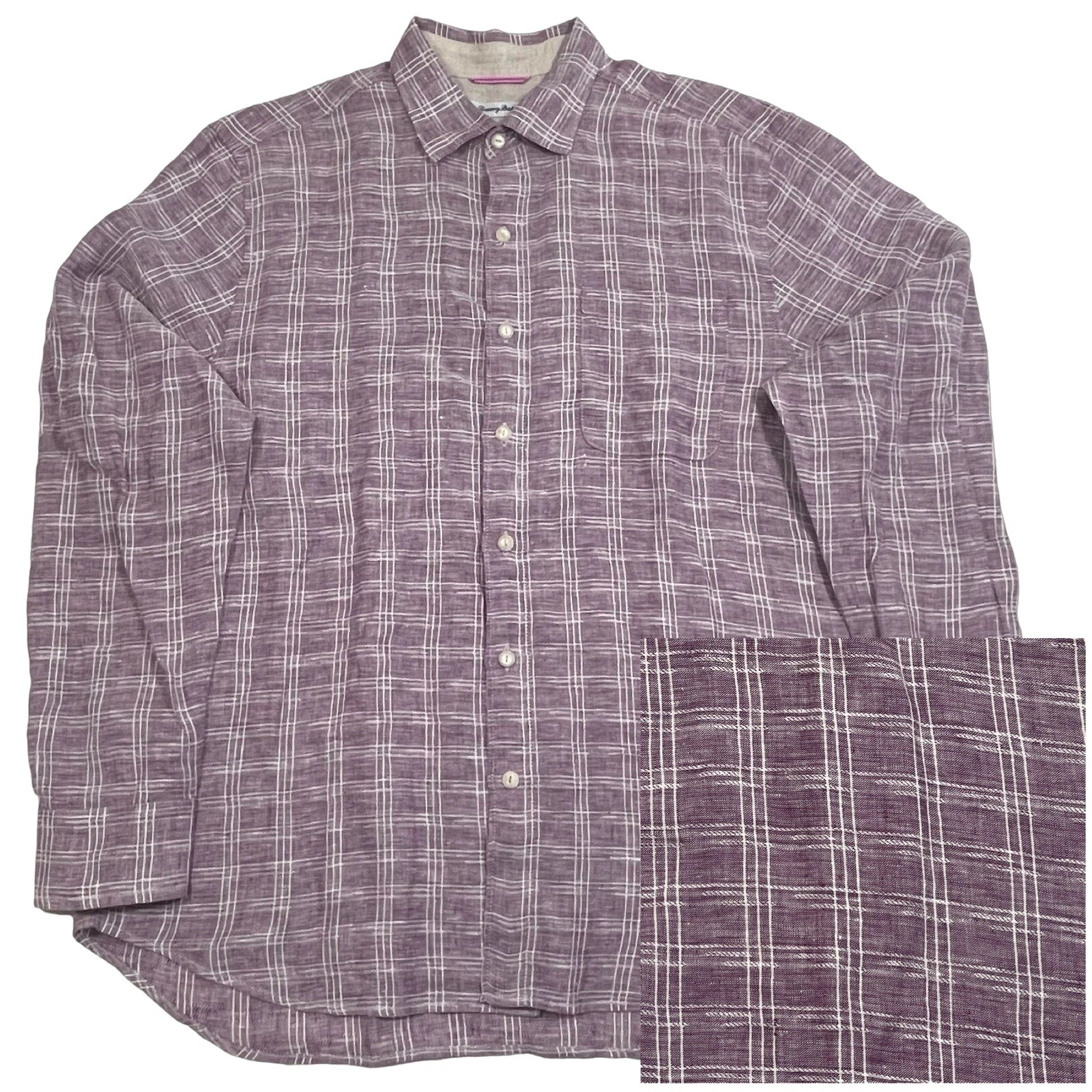 Tommy Bahama 100% Linen Long Sleeve Plaid Size L Casual Shirt *Retail Price $110