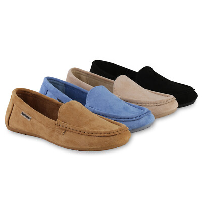 Damen Mokassins Slippers Bequeme Profil-Sohle Slip On 840892 Schuhe 