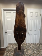Vtg Large Hand Carved Wood Mask Wall Hanging Stand 40 Tiki Polynesian African