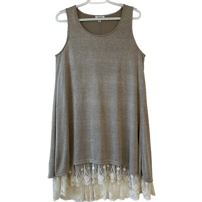 Umgee Tank Dress Women's Medium Taupe Beige /Nude Floral Lace Trim | eBay