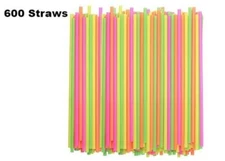 600 ct Drinking STRAWS Bendable Flexible Plastic Bendy Straw Neon Color BPA FREE