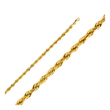 Wellingsale 14k Yellow Gold 4mm Hollow Rope Chain Necklace