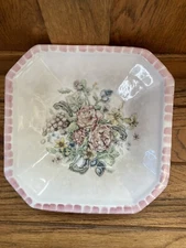 VTG ITALIAN ART POTTERY 8.25" HIMARK BOWL "VINTAGE ROSE" HAND PAINTED SQUARE