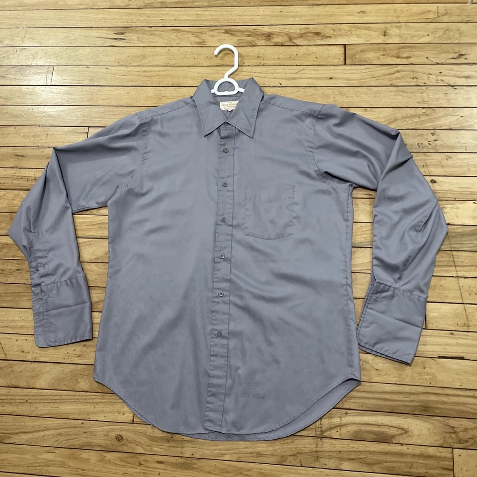 Camisa masculina vintage anos 70 THE GRAND BARROQUE por ARROW punho francês 16" 34 manga cinza rara - Imagem 3 de 4