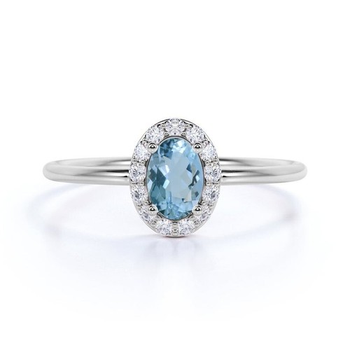 Aquamarin Diamant März Geburtsstein Band Ehering 14k Gold feiner Schmuck