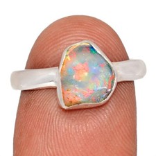 Natural Ethiopian Opal Polish Rough 925 Silver Ring Jewelry s.7.5 CR72566