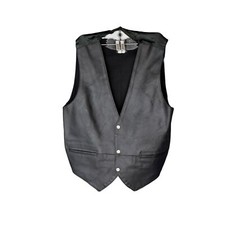 Men's Vintage TKO Black Leather Rocker Motorcycle Vest W/Pockets Lined Size M