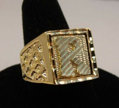 MENS 14KT GOLD PLATED BLING LETTER R INITIAL HIP HOP RING - SIZE 9 USA ...