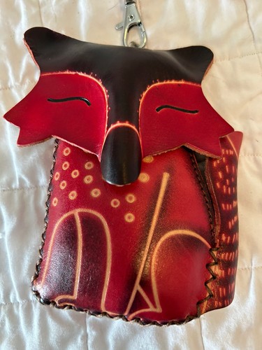 Hand Made Embossed Genuine Leather Fox Coin Purse/Wristlet/Pouch/Wallet - Picture 2 of 6