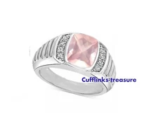 Natural Rose Quartz & CZ Gemstones with 925 Sterling Silver Ring for Men's #233