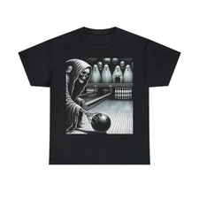 Vintage Retro T Shirt Bowling Tee Club Grim Reaper Ghost Bowling Alley League