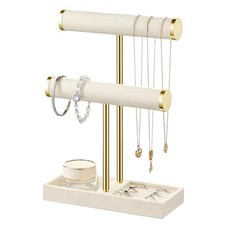2 Tier Bracelet Holder Display - Detachable T Bar Velvet Bracelet Holder, Beige