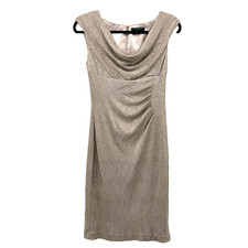 Lauren Ralph Lauren Womens Cowl Neck Sheath Cocktail Dress in Gold Metallic Sz 4