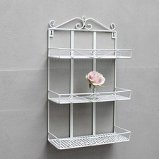 Metall Wandregal 3 Ablagen Weiß Landhaus Wand Regal Gewürzregal Badregal Vintage