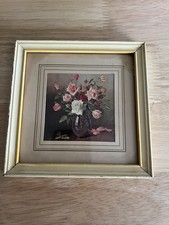 Vintage Framed Floral Art Print Still Life Flowers Framed Small Wall Decor