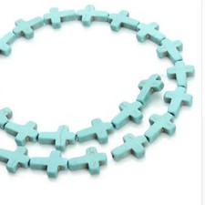 Turquoise colored Howlite Cross Beads, 12x16mm - US Seller